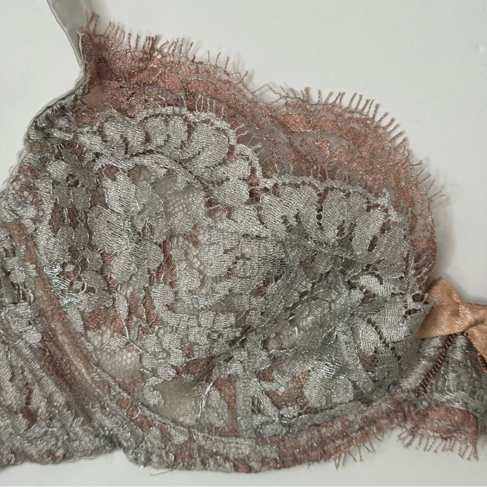 NWT AGENT PROVOCATEUR Lorelli Lace Silk Underwire Bra Rose Gold and Silver 34D - Picture 11 of 16